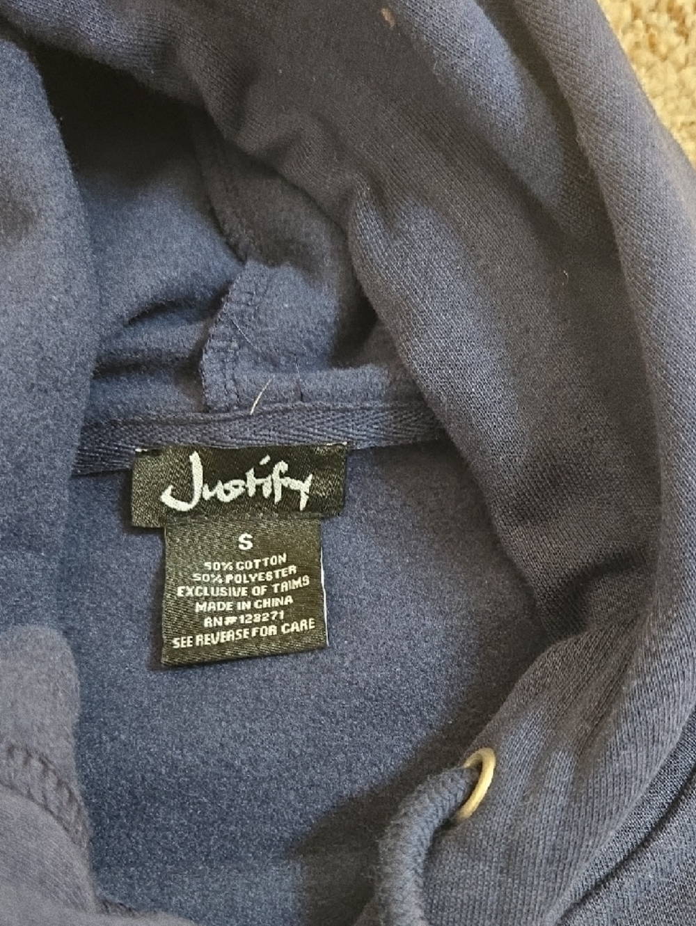 Justify Navy Pullover Hoodie with Logo Tag - Picture 3 of 5